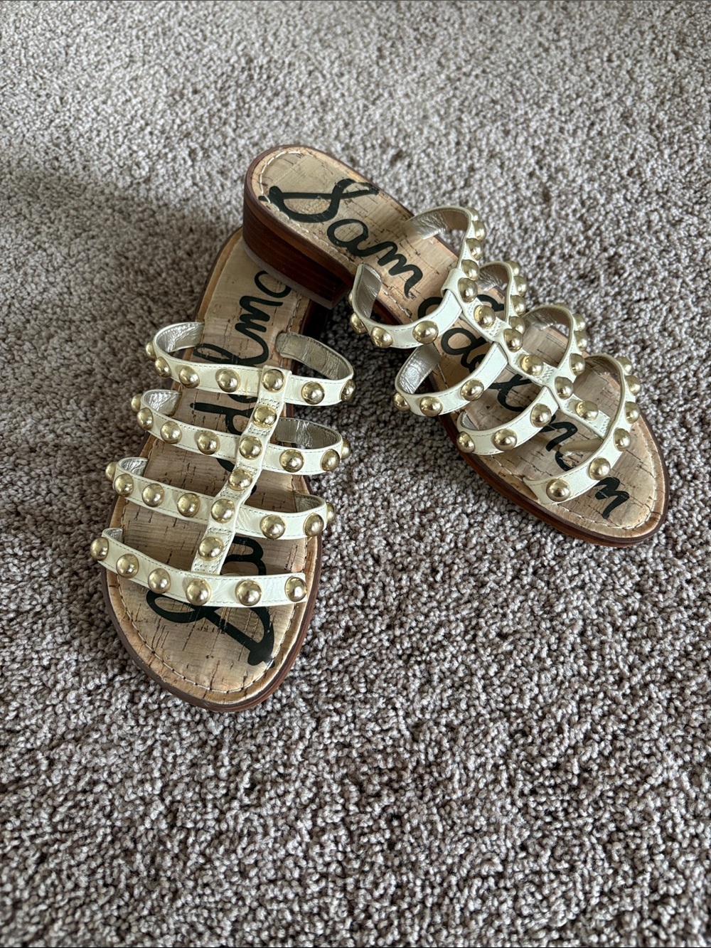 Sam Edelman Metallic Gold Studded Multi-Strap Slide Sandals